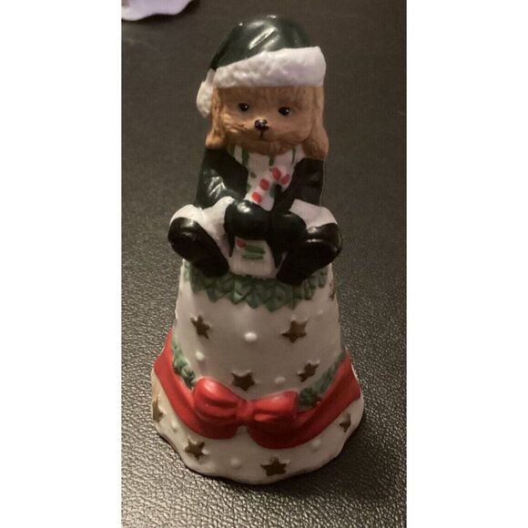 vintage small porcelain christmas bell dog on top 1980 china - Picture 2 of 5
